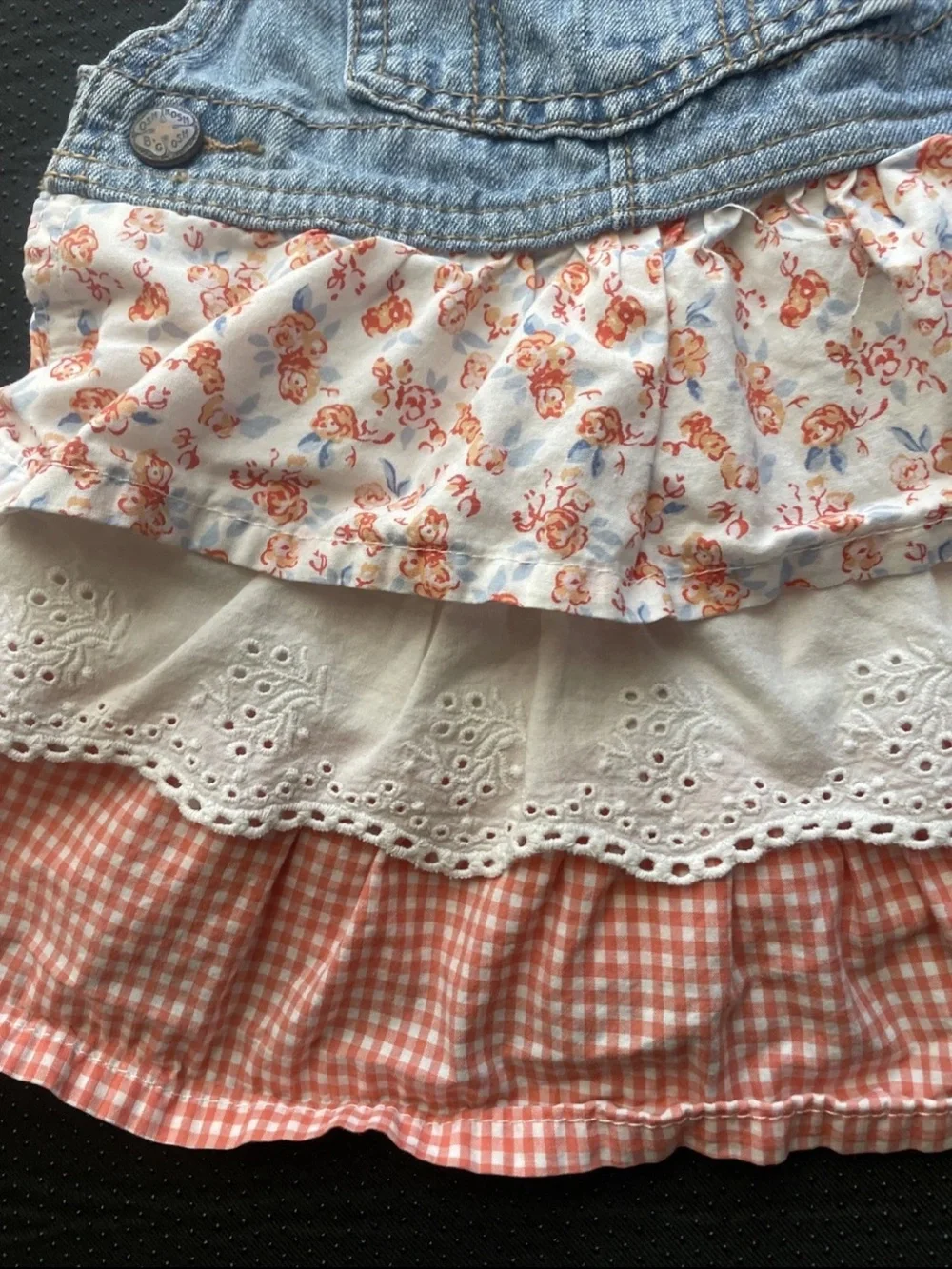 OshKosh B'gosh Denim Blue Floral Tiered Skirt Overalls
